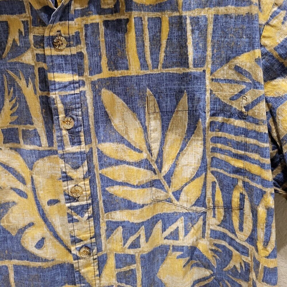 Men's X-Large Vintage Hawaiian All Cotton Blue Gold Shirt Cooke Street USA Made - Picture 9 of 13